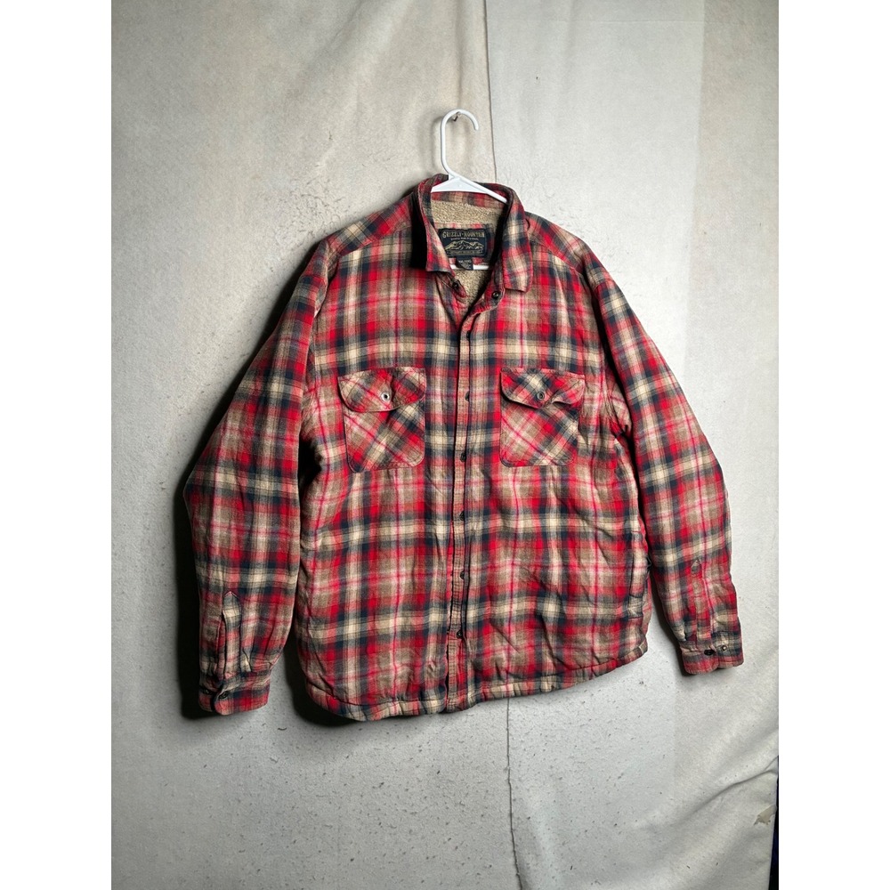 Grizzly Mountain Mens XXL Red Plaid Sherpa Lined Flannel Shirt Jacket Heavy